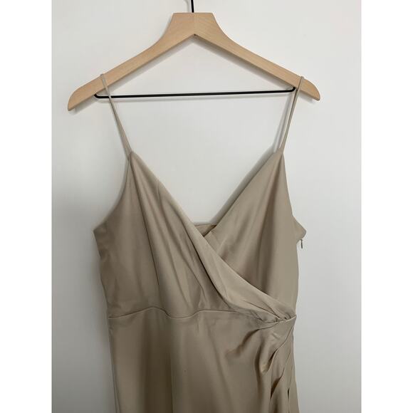 BHLDN Freya Satin Charmeuse Dress in Oyster Neutral Nude Womens US14 New - Picture 6 of 14